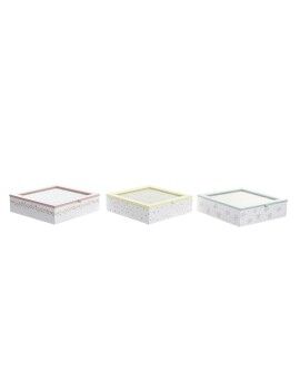 Caja para Infusiones DKD Home Decor Amarillo Rojo Verde Metal Cristal Madera MDF 3 Piezas 24 x 24...