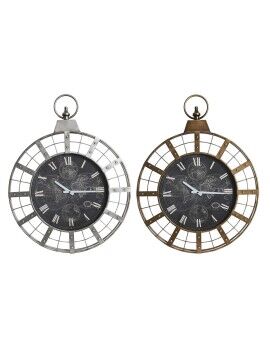 Reloj de Pared DKD Home Decor 60 x 6,5 x 78 cm Cristal Plateado Negro Dorado Hierro (2 Unidades)