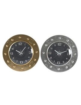 Reloj de Pared DKD Home Decor 48,5 x 6 x 48,5 cm Cristal Plateado Negro Dorado Hierro (2 Unidades)