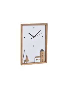 Relógio de Parede DKD Home Decor Branco Castanho Madeira Alumínio Casas Urbana 20 x 4 x 30 cm