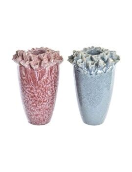 Jarrón DKD Home Decor Rosa Turquesa Gres Flor Mediterráneo 18 x 18 x 25 cm 16 x 16 x 26 cm (2...