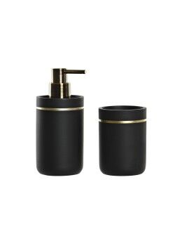 Conjunto de Banho DKD Home Decor Preto Dourado Resina 7 x 7 x 17 cm 2 Peças