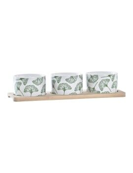 Set de Aperitivo DKD Home Decor Bambú Gres Hojas 3 Piezas 4 Piezas 28 x 9,7 x 1,5 cm