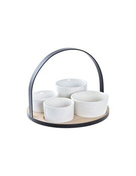 Set de Aperitivo DKD Home Decor Blanco/Negro Metal Bambú Gres Loft 5 Piezas 20 x 20 x 14 cm