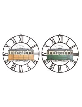 Reloj de Pared DKD Home Decor 49,5 x 3,5 x 48 cm Metal Verde Amarillo Vintage Tren (2 Unidades)