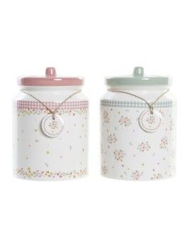 Bote DKD Home Decor Verde Rosa Vichy 15,5 x 15,5 x 21 cm (2 Unidades)