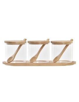 Azucarero DKD Home Decor Básico Transparente Natural Bambú 3 Piezas 8,5 cm 29 x 10 x 10 cm