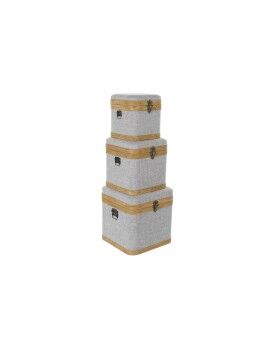 Juego de Cajas Decorativas DKD Home Decor Gris Madera Poliéster (3 pcs)