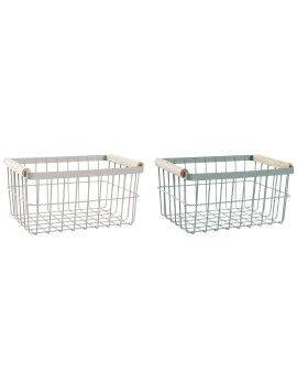 Cesta de Varilla DKD Home Decor Verde Beige Metal Pino Vintage 30,5 x 20 x 14,5 cm (2 Unidades)