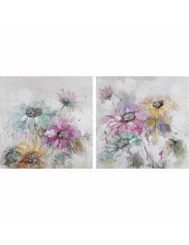 Cuadro DKD Home Decor 100 x 3,5 x 100 cm Flores Shabby Chic (2 Unidades)