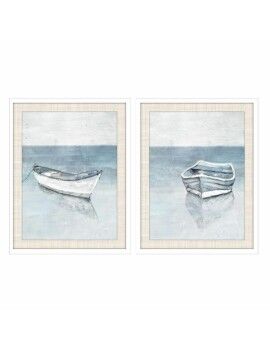 Pintura DKD Home Decor 55 x 2,5 x 70 cm Barco Mediterrâneo (2 Unidades)