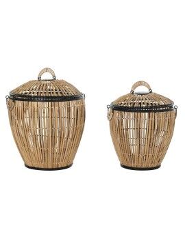 Juego de Cestos DKD Home Decor Negro Natural Metal Ratán 48 x 48 x 55 cm (2 Unidades)