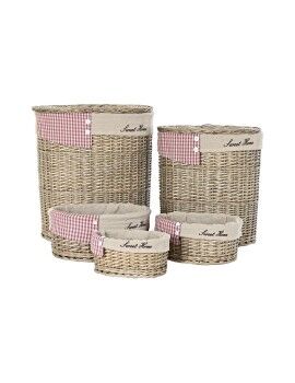 Juego de Cestos DKD Home Decor Rojo Beige Natural Mimbre Cottage 51 x 37 x 56 cm (5 Piezas) (5...