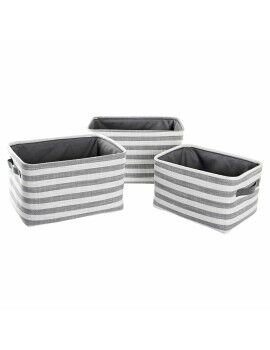 Juego de Cestas DKD Home Decor Gris Rayas Algodón (42 x 32 x 25 cm) (3 Piezas)