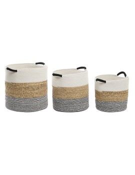 Juego de Cestas DKD Home Decor Beige Negro Fibra natural 40 x 40 x 40 cm