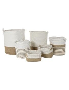 Juego de Cestas DKD Home Decor Blanco Algodón Jute (45 x 45 x 54 cm) (6 Piezas)