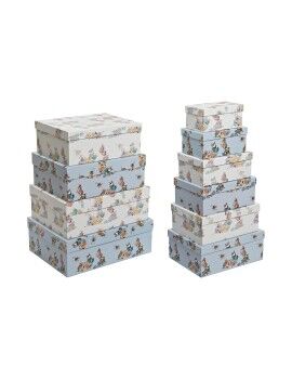 Conjunto de Caixas de Organização Empilháveis DKD Home Decor Azul Branco Bloemen Cartão (43,5 x...