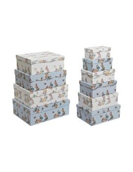 Set de Cajas Organizadoras Apilables DKD Home Decor Azul Blanco Flores Cartón (43,5 x 33,5 x 15,5...