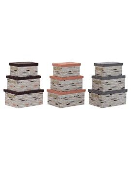 Set de Cajas Organizadoras Apilables DKD Home Decor Marrón Gris Naranja 40 x 30 x 20 cm