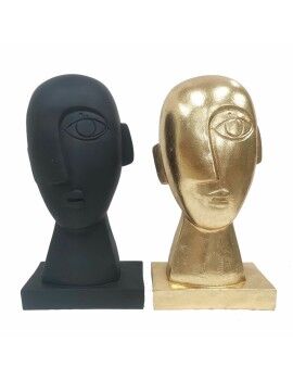 Figura Decorativa DKD Home Decor Face Preto Dourado 14,5 x 10,5 x 27,5 cm (2 Unidades)