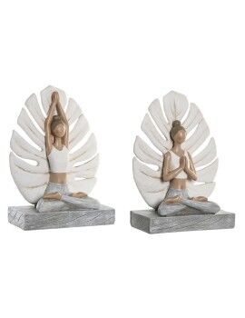 Figura Decorativa DKD Home Decor Branco Cinzento Yoga 16 x 7,5 x 21 cm (2 Unidades)