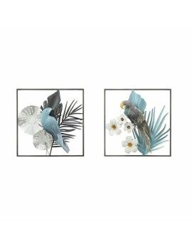 Decoración de Pared DKD Home Decor 50 x 7,6 x 50 cm Negro Gris Azul Loro Tropical (2 Unidades)