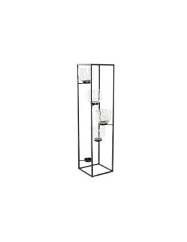 Portavelas DKD Home Decor Cristal Negro Transparente 18 x 18 x 76 cm Hierro