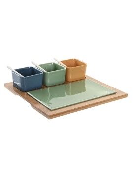 Set de Aperitivo DKD Home Decor Porcelana Multicolor Bambú 8 Piezas (30 x 30 x 6 cm)