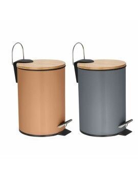 Caixote do Lixo com Pedal DKD Home Decor Metal Bambu 2 Unidades 3 L 17 x 17 x 22,5 cm