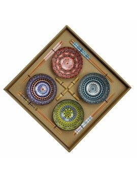 Conjunto de sushi DKD Home Decor Multicolor Bambu Grés Mandala Oriental 34 x 34 x 6,5 cm (12 Peças)