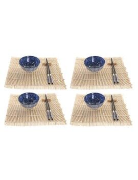 Set de Sushi DKD Home Decor 14,5 x 14,5 x 31 cm Negro Azul Gres Oriental (16 Piezas)