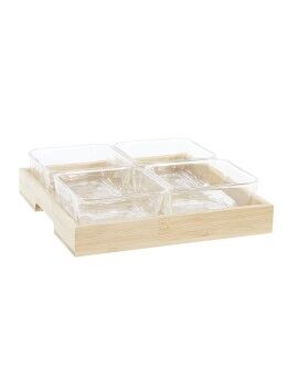 Bandeja de Aperitivos DKD Home Decor Natural Bambú Aluminio Cristal 280 ml 21 x 21 x 6 cm