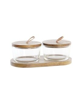 Set de 2 Botes DKD Home Decor 20,5 x 10,5 x 7 cm Cristal Marrón Transparente Acacia 240 ml