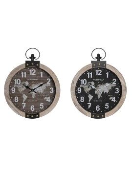 Relógio de Parede DKD Home Decor 40 x 6,5 x 46 cm Preto Castanho Ferro Vintage Madeira MDF Mapa...