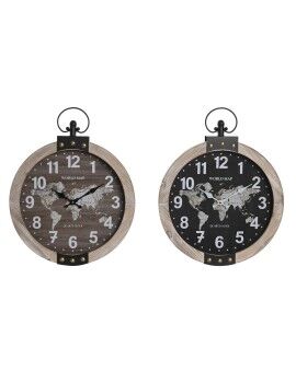 Reloj de Pared DKD Home Decor 40 x 6,5 x 46 cm Negro Marrón Hierro Vintage Madera MDF Mapamundi...