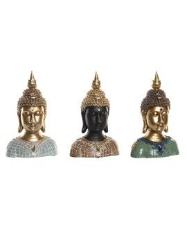 Figura Decorativa DKD Home Decor 16 x 10 x 26 cm Preto Buda Turquesa Verde Oriental (3 Peças)
