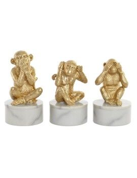 Figura Decorativa DKD Home Decor Branco Dourado Tropical Macacos 10,5 x 10,5 x 18,5 cm (3 Peças)