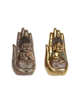 Figura Decorativa DKD Home Decor 15,5 x 11 x 29 cm Bege Dourado Buda Oriental (2 Unidades)