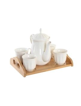 Conjunto de Chávenas de Café DKD Home Decor Branco Natural Bambu Porcelana