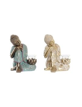 Figura Decorativa DKD Home Decor 17 x 14,5 x 23,7 cm Dorado Buda Verde Oriental (2 Unidades)