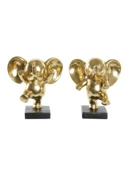 Figura Decorativa DKD Home Decor 19 x 14 x 20,5 cm Elefante Preto Dourado (2 Unidades)