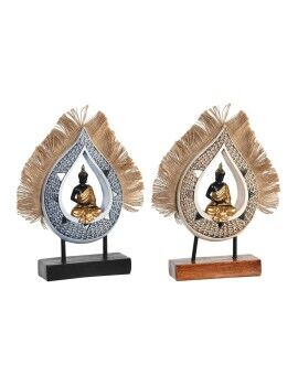 Figura Decorativa DKD Home Decor 18,5 x 5,6 x 30,5 cm Beige Azul Buda Oriental (2 Unidades)