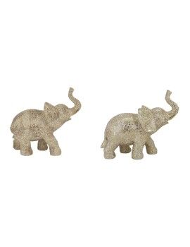 Figura Decorativa DKD Home Decor 22,7 x 11 x 20,8 cm Elefante Bege Dourado Colonial (2 Unidades)