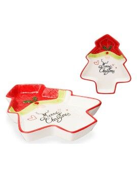 Centro de Mesa Árbol de Navidad Papá Noel 19,6 x 3 x 23 cm Cerámica Rojo Blanco