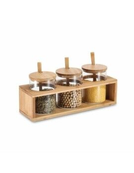 Set de 3 Botes DKD Home Decor 31 x 11 x 10,5 cm Natural Bambú Vidrio de Borosilicato