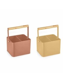 Organizador para Cubiertos DKD Home Decor 18 x 15,5 x 24 cm Metal Terracota Amarillo Vintage Pino...