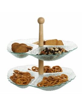 Bandeja de Aperitivos DKD Home Decor 26 x 26 x 35 cm Cristal Natural Transparente Con relieve