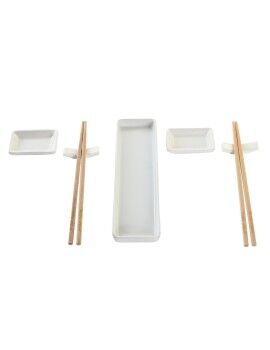 Conjunto de sushi DKD Home Decor 24 x 7 x 2 cm Natural Branco Grés Oriental
