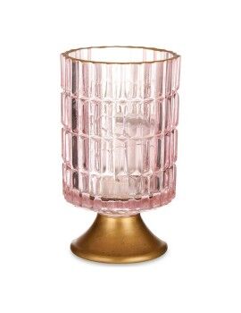 Lanterna LED Riscas Cor de Rosa Dourado Vidro (10,7 x 18 x 10,7 cm)