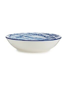 Plato Hondo Rayas Porcelana Azul Blanco 6 Unidades (20 x 4,7 x 20 cm)